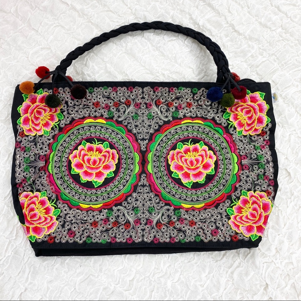 Brand new embroidered floral tote bag